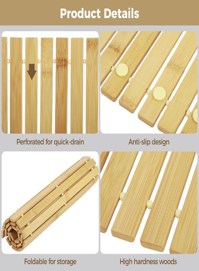 COSYOO 2 Pcs Bamboo Bath Mat, 23.6 x 15.7 in Hand Woven Wooden Shower Mat, Non-Slip Waterproof for Bathroom, Spa, Sauna, Outdoor Use - Image 3