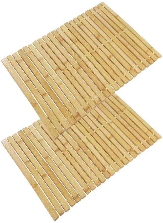 COSYOO 2 Pcs Bamboo Bath Mat, 23.6 x 15.7 in Hand Woven Wooden Shower Mat, Non-Slip Waterproof for Bathroom, Spa, Sauna, Outdoor Use - Image 1