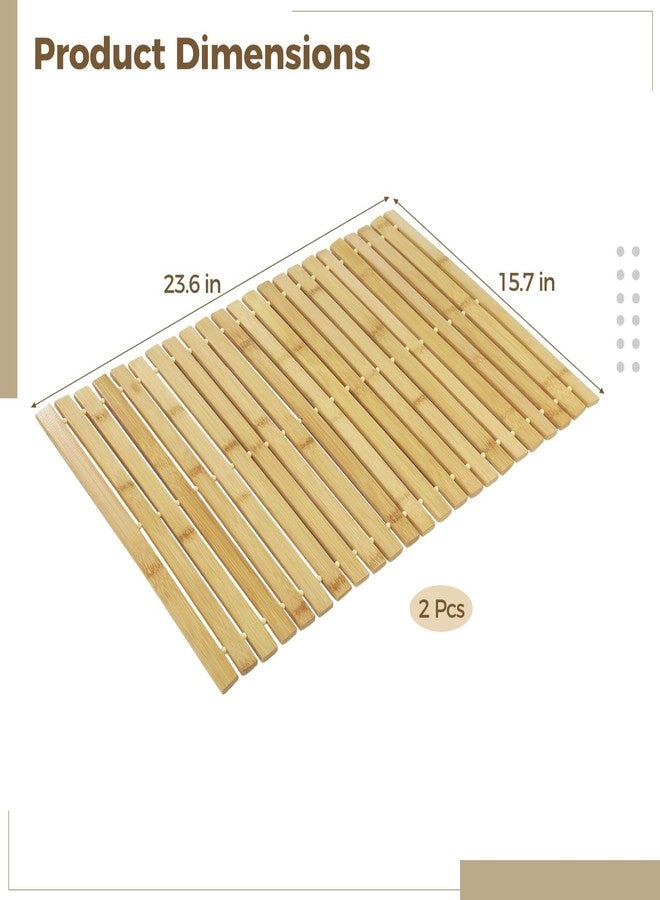 COSYOO 2 Pcs Bamboo Bath Mat, 23.6 x 15.7 in Hand Woven Wooden Shower Mat, Non-Slip Waterproof for Bathroom, Spa, Sauna, Outdoor Use - Image 4