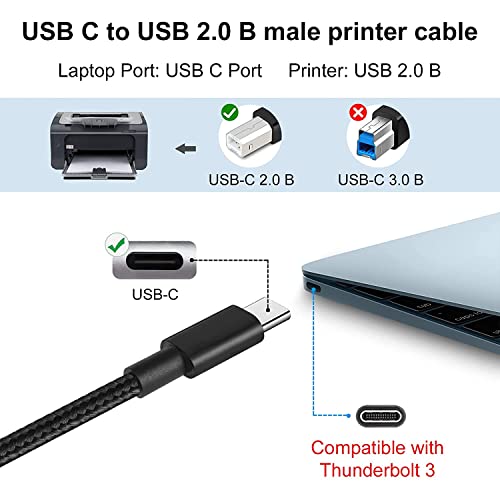 rts Hight Speed USB Type C Printer Cable(2M)Nylon Braided 480Mbps Data Transfer Compatible With Printers Scanners Fax Machine Macbook Pro/Air Epson HP Canon Yamaha Digital Piano,MIDI Keyboard,DJ,Black - Image 3