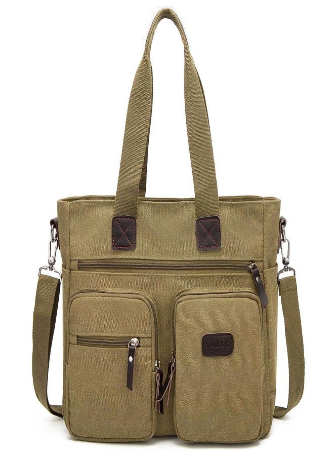 ToLFE Women Top Handle Satchel Handbags Shoulder Bag Messenger Tote Bag Purse Crossbody Bag Travel Work Tote Bag (Double handles with 9.1" drop, New-Khaki1) - Image 2