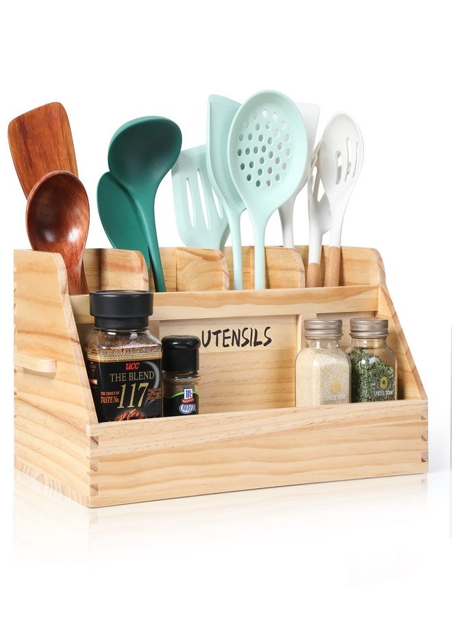 Innovation Kitchen Utensil Holder for Countertop with 5 Compartments, Utensil Organizer with Handles, Wood Extra Large Utensil Holder for Kitchen Countertop, Natural Color(Utensils Not Included) - Image 1