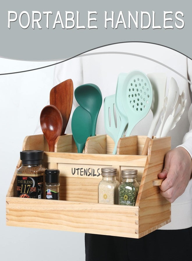 Innovation Kitchen Utensil Holder for Countertop with 5 Compartments, Utensil Organizer with Handles, Wood Extra Large Utensil Holder for Kitchen Countertop, Natural Color(Utensils Not Included) - Image 4