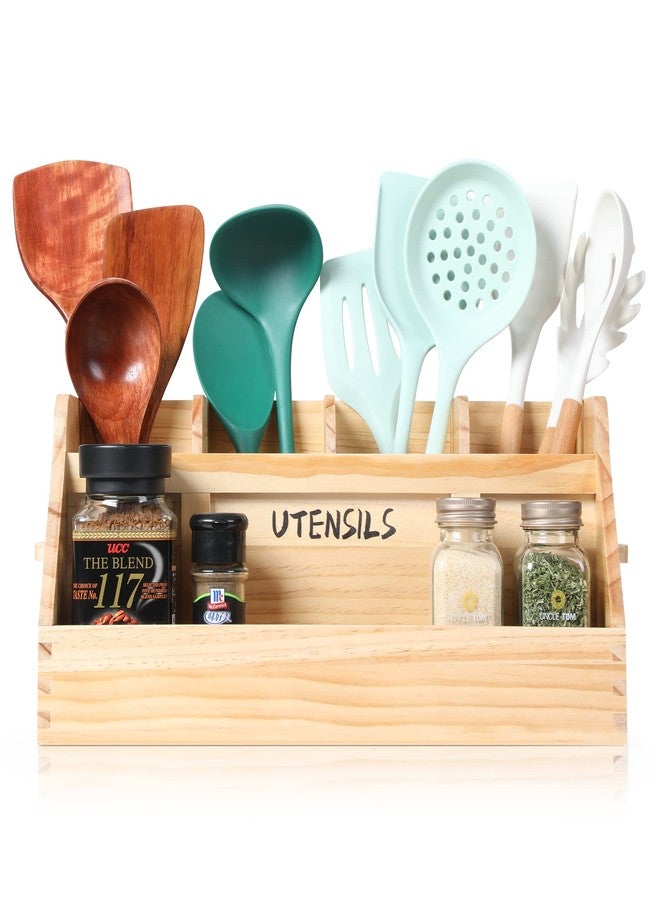 Innovation Kitchen Utensil Holder for Countertop with 5 Compartments, Utensil Organizer with Handles, Wood Extra Large Utensil Holder for Kitchen Countertop, Natural Color(Utensils Not Included) - Image 2