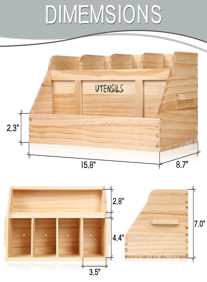 Innovation Kitchen Utensil Holder for Countertop with 5 Compartments, Utensil Organizer with Handles, Wood Extra Large Utensil Holder for Kitchen Countertop, Natural Color(Utensils Not Included) - Image 3