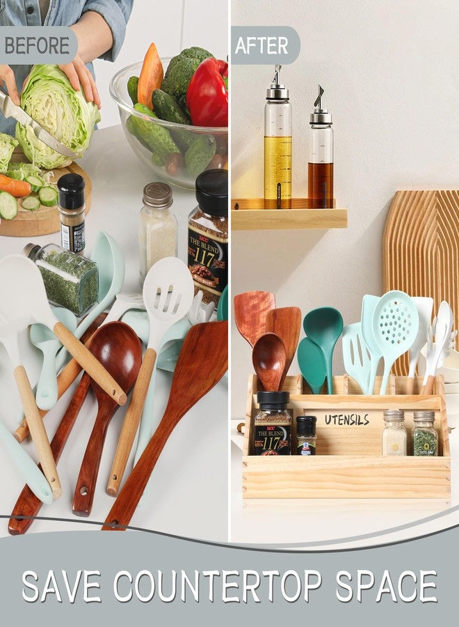 Innovation Kitchen Utensil Holder for Countertop with 5 Compartments, Utensil Organizer with Handles, Wood Extra Large Utensil Holder for Kitchen Countertop, Natural Color(Utensils Not Included) - Image 5