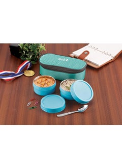 Nabhya Nabhya Fresh Steel & Plastic Lunch Box 2 Leak-Proof Containers 300ml Each, with Jacket 2 Containers Lunch Box (Blue)  - Image 2