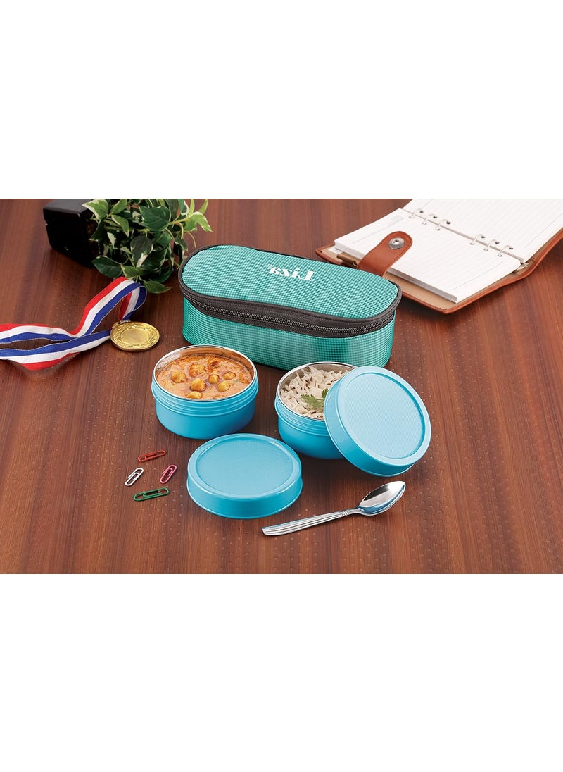 Nabhya - Nabhya Fresh Steel & Plastic Lunch Box 2 Leak-Proof Containers 300ml Each, with Jacket 2 Containers Lunch Box (Blue) - Image 1