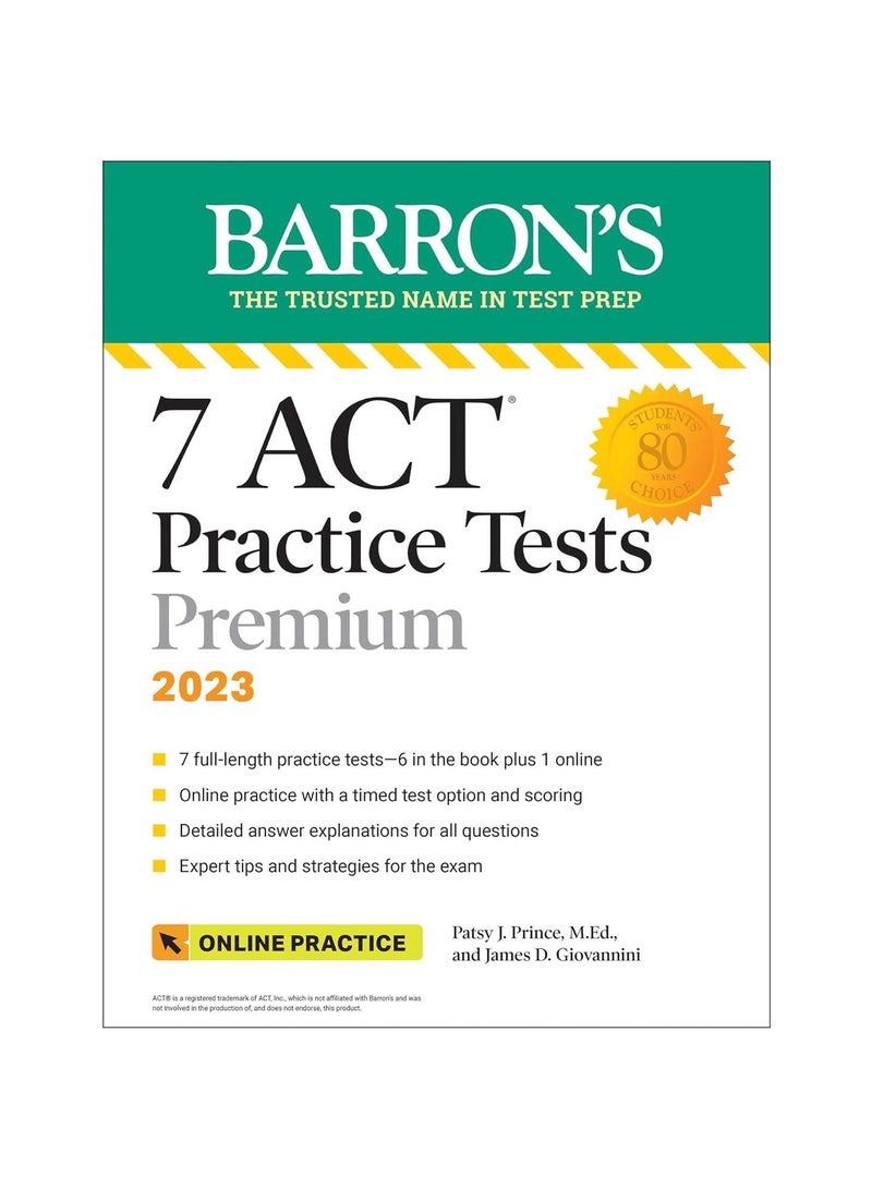 7 ACT Practice Tests Premium 2023 + Online Practice Barron's Test Prep 5TH 