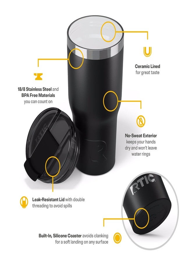 RTIC 20oz Essential Tumbler with Lid, Ceramic Lined, Insulated, Stainless Steel, Metal, Double Wall Vacuum-Insulation, Travel Cup for Iced Coffee, Tea, Hot and Cold Drink, Black - Image 4