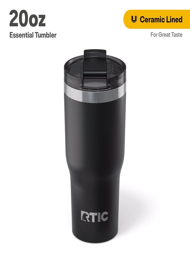 RTIC 20oz Essential Tumbler with Lid, Ceramic Lined, Insulated, Stainless Steel, Metal, Double Wall Vacuum-Insulation, Travel Cup for Iced Coffee, Tea, Hot and Cold Drink, Black - Image 2