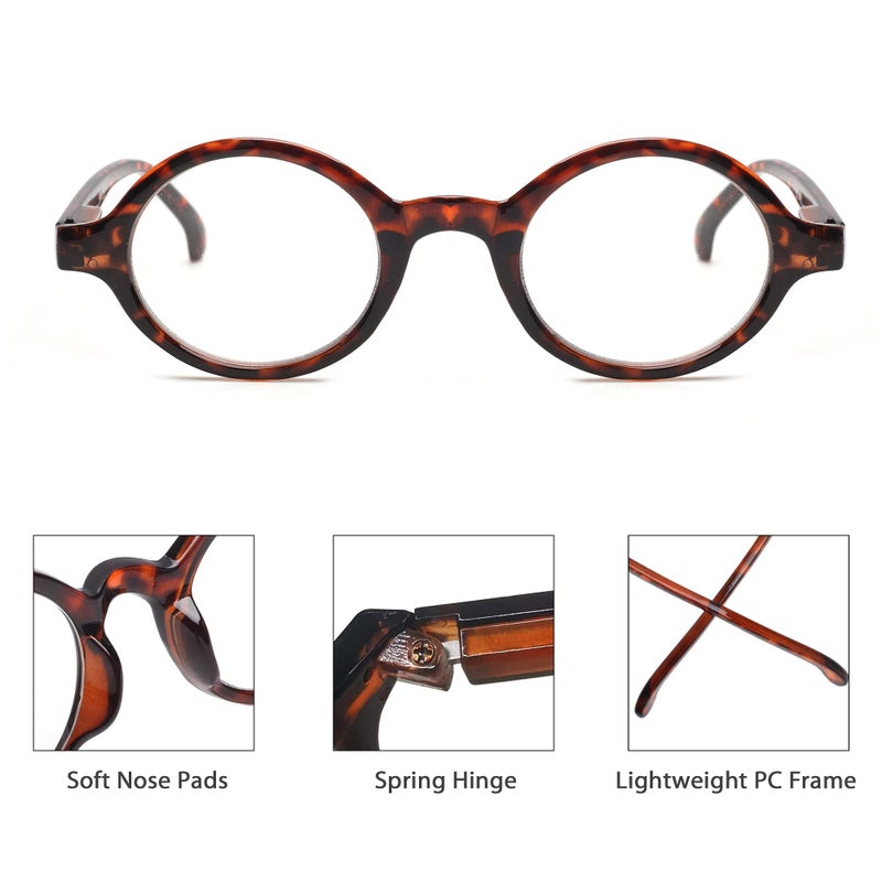 JM Set of 4 Retro Round Reading Glasses Spring Hinge Readers Men Women Glasses for Reading +1.25 Black & Tortoise - Image 5
