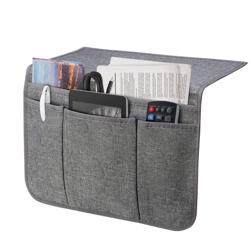Bedside Caddy Bedside Storage Organizer Magazine Phone Tablet iPad Remote Holder Organizer Caddy for Home College Dorm Bed Sofa Bunk Bed Grey