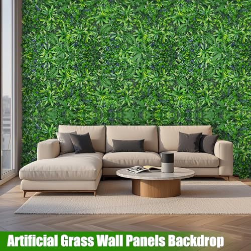 Evernature ألواح العشب الاصطناعي، 20"x20" 12 قطعة خلفية عشب، نباتات بوكسوود خضراء مضادة للأشعة فوق البنفسجية، ديكور جدار أخضر للحدائق الداخلية والخارجية، - Image 4
