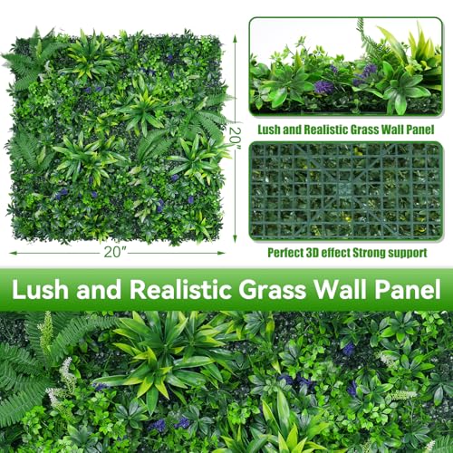 Evernature ألواح العشب الاصطناعي، 20"x20" 12 قطعة خلفية عشب، نباتات بوكسوود خضراء مضادة للأشعة فوق البنفسجية، ديكور جدار أخضر للحدائق الداخلية والخارجية، - Image 2