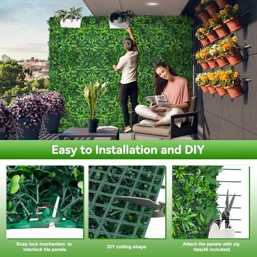 Evernature ألواح العشب الاصطناعي، 20"x20" 12 قطعة خلفية عشب، نباتات بوكسوود خضراء مضادة للأشعة فوق البنفسجية، ديكور جدار أخضر للحدائق الداخلية والخارجية، - Image 5