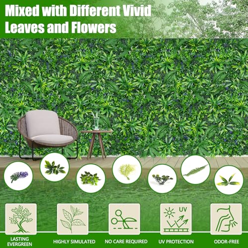 Evernature ألواح العشب الاصطناعي، 20"x20" 12 قطعة خلفية عشب، نباتات بوكسوود خضراء مضادة للأشعة فوق البنفسجية، ديكور جدار أخضر للحدائق الداخلية والخارجية، - Image 3