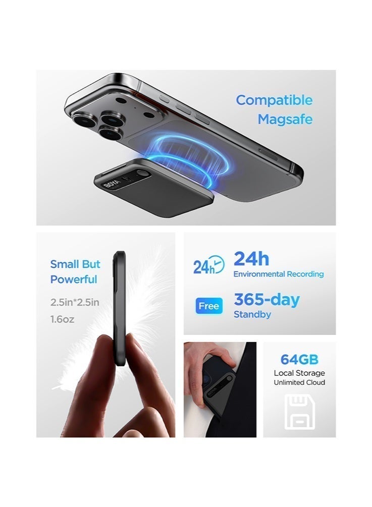 بويا BOYA Notra Black AI Voice Recorder، ملخص ذكي، تخزين 64 جيجا بايت، مزامنة سحابة آمنة، 140+ لغة، جهاز ملاحظات الذكاء الاصطناعي متوافق مع MagSafe للاجتماعات والمحاضرات والمقابلات - Image 2