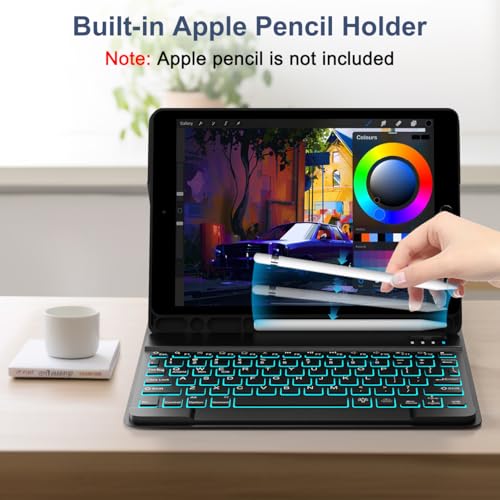 YUNPLE for iPad 9th 8th 7th Generation Case with Keyboard 10.2" - 7 Color Backlit Wireless Detachable Folio Keyboard Cover with Pencil Holder, Compatible with iPad Pro 10.2” (Dark Blue) - Image 5