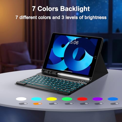 YUNPLE for iPad 9th 8th 7th Generation Case with Keyboard 10.2" - 7 Color Backlit Wireless Detachable Folio Keyboard Cover with Pencil Holder, Compatible with iPad Pro 10.2” (Dark Blue) - Image 3
