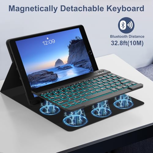YUNPLE for iPad 9th 8th 7th Generation Case with Keyboard 10.2" - 7 Color Backlit Wireless Detachable Folio Keyboard Cover with Pencil Holder, Compatible with iPad Pro 10.2” (Dark Blue) - Image 4