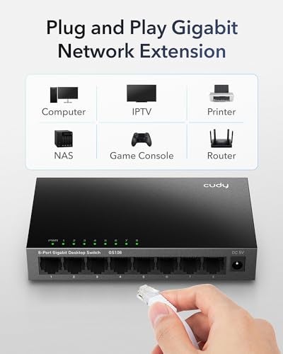 Cudy GS108 8 Port Gigabit Unmanaged Ethernet Network Switch Ethernet Splitter Plug Play Fanless Metal Design Shielded Ports Traffic Optimization - Image 3