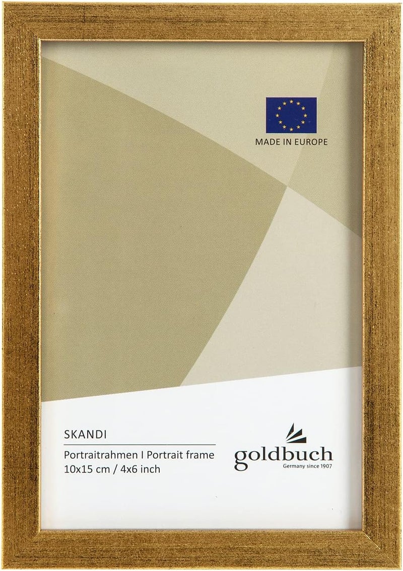 goldbuch Skandi Picture Frame, 10 x 15 cm, Single Frame Made of Real Wood, Portrait Frame for Standing, Wooden Frame with Wall Mount, Photo Frame, Gold Frame - Image 1