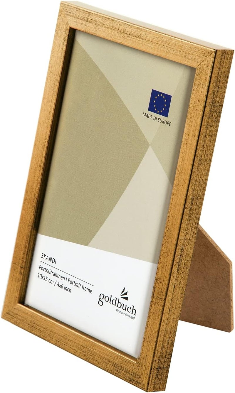 goldbuch Skandi Picture Frame, 10 x 15 cm, Single Frame Made of Real Wood, Portrait Frame for Standing, Wooden Frame with Wall Mount, Photo Frame, Gold Frame - Image 2