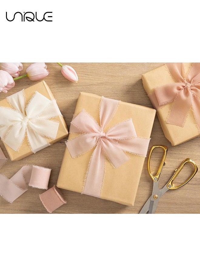 Unique Handmade Tassel Chiffon Ribbon - 3 Rolls of 4cm x 5m White & Camel Series Ribbon Set for Wedding Invitations/Bridal Bouquets/Gift Wrapping/DIY Crafts  - Image 4