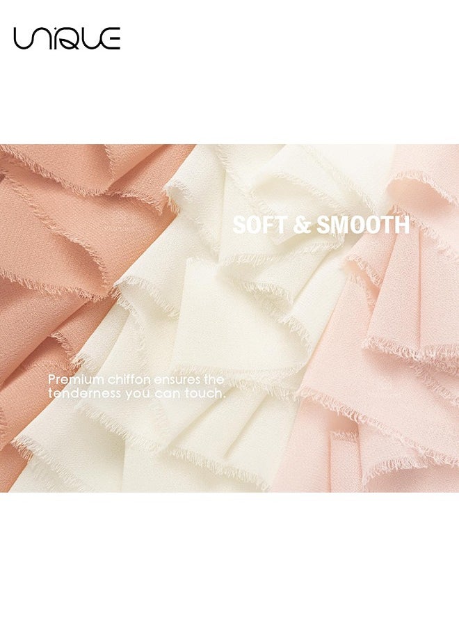 Unique Handmade Tassel Chiffon Ribbon - 3 Rolls of 4cm x 5m White & Camel Series Ribbon Set for Wedding Invitations/Bridal Bouquets/Gift Wrapping/DIY Crafts  - Image 3