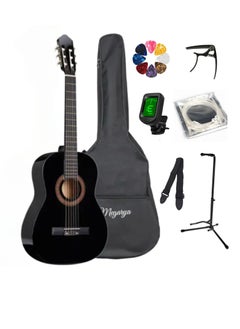 Megarya 34” Classical Guitar with Nylon Strings Acoustic Guitar with Truss Rod for Beginner Professional with Bag, Strap, Capo, Picks, Strings, Tuner, Single Guitar Holder (Black)  - Image 1