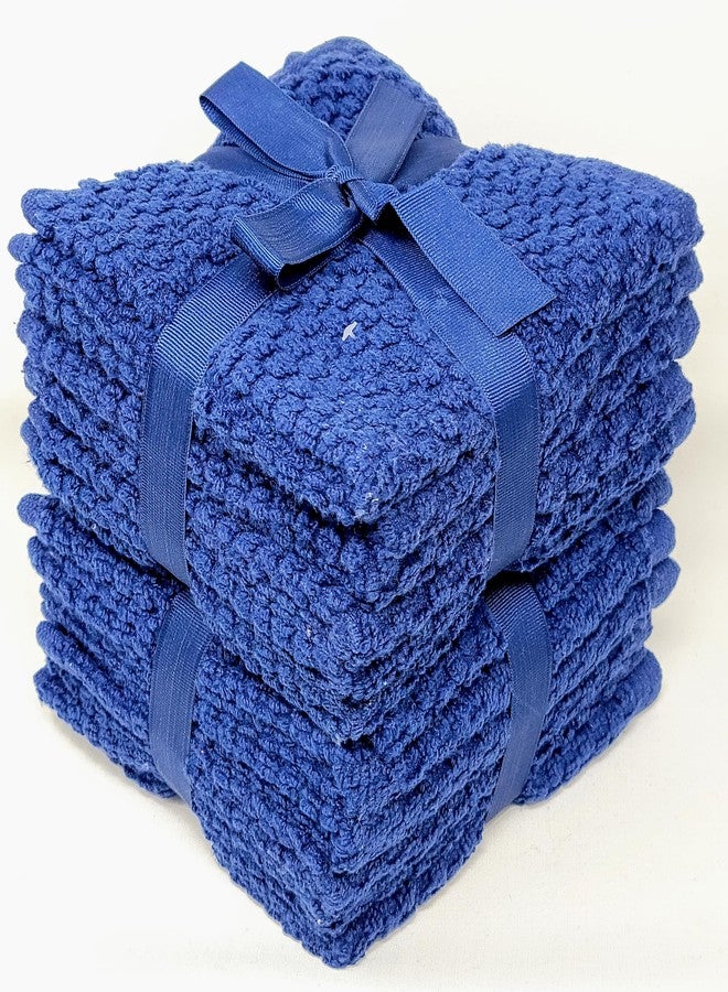 Violet Linen منشفة فاخرة بتصميم قوام خالي من الانتفاخ، 100% قطن ناعم للغاية بدون لف، ناعم ويمتص الماء، أزرق داكن، 12 بوصة × 12 بوصة، مربع، مجموعة من 12 منشفة غسيل فاخرة - Image 1