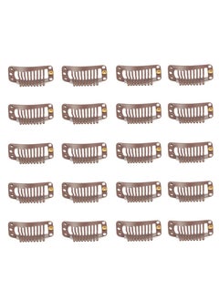 20pcs Stainless Steel 9Teeth Snap Wig Clips Hair Extension Clips Wig Accessories Clip Diy Clips for Hairpieces Wigs Light Brown