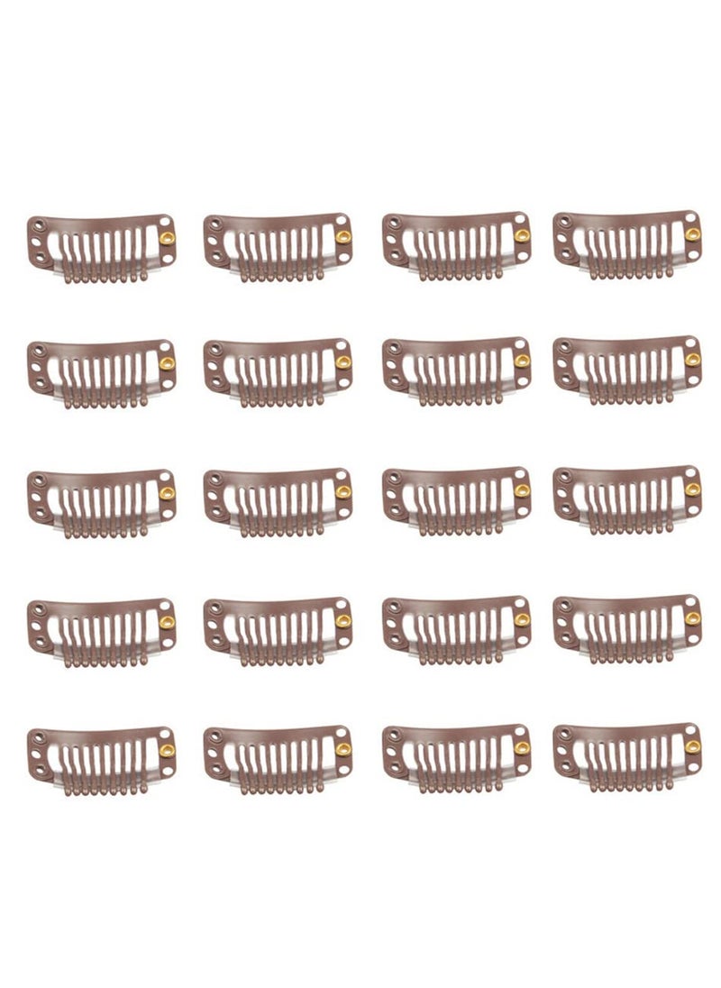 FeiHong - 20pcs Stainless Steel 9Teeth Snap Wig Clips Hair Extension Clips Wig Accessories Clip Diy Clips for Hairpieces Wigs Light Brown - Image 1