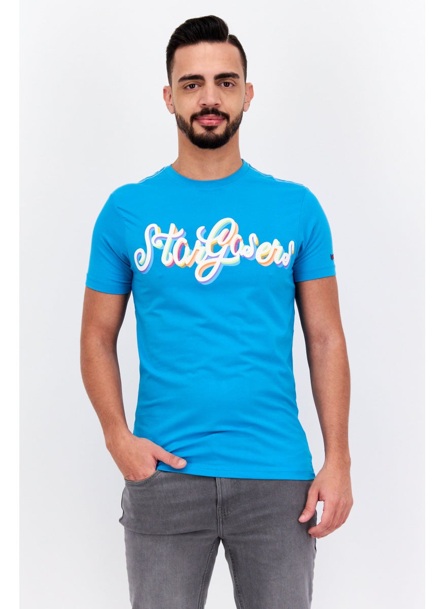 GAS Men Crew Neck Short Sleeve Graphic Print T Shirt, Slate Blue  - Image 1
