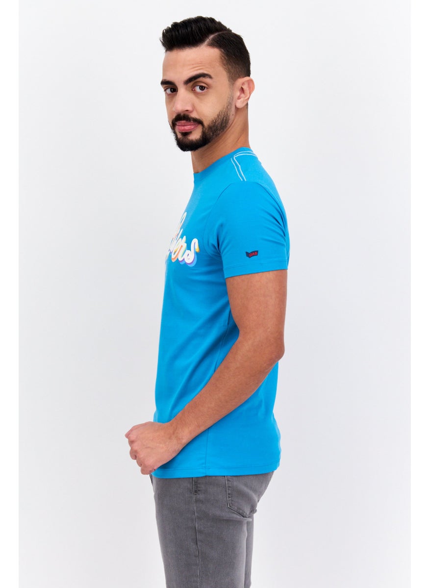 GAS Men Crew Neck Short Sleeve Graphic Print T Shirt, Slate Blue  - Image 4