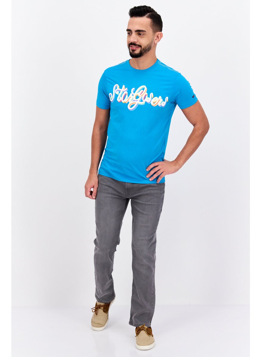 GAS Men Crew Neck Short Sleeve Graphic Print T Shirt, Slate Blue  - Image 3