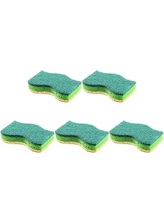 Dual Sided Dish Scrubber Sponges 5 Pack Wavy Surface Wood Pulp Cotton Oil Resistant - Image 1