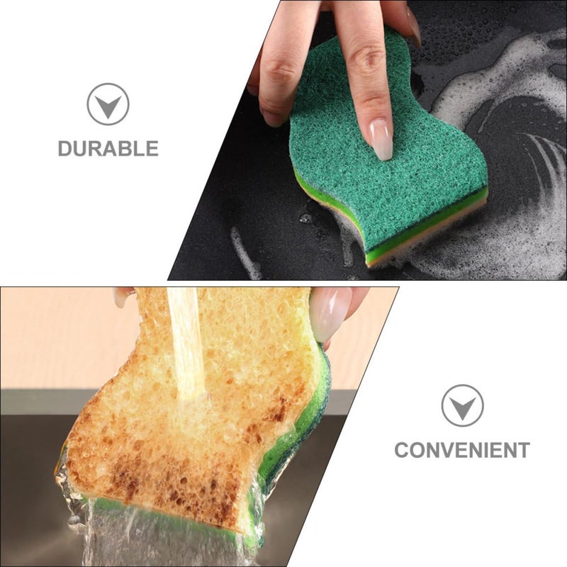 Dual Sided Dish Scrubber Sponges 5 Pack Wavy Surface Wood Pulp Cotton Oil Resistant - Image 4