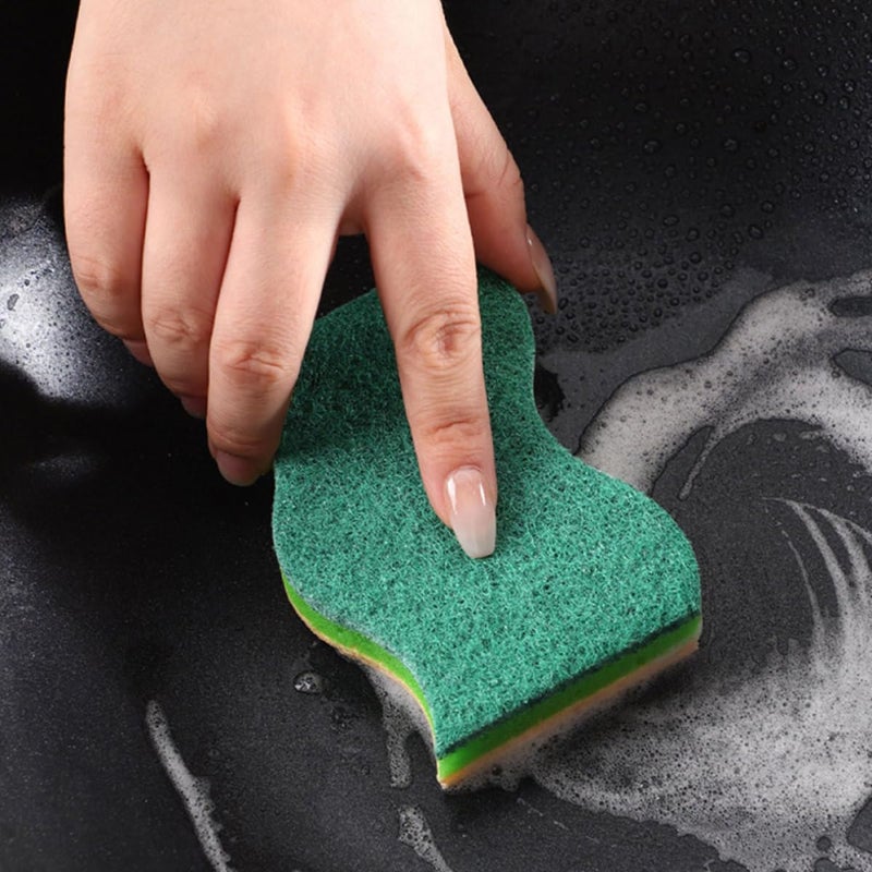 Dual Sided Dish Scrubber Sponges 5 Pack Wavy Surface Wood Pulp Cotton Oil Resistant - Image 5