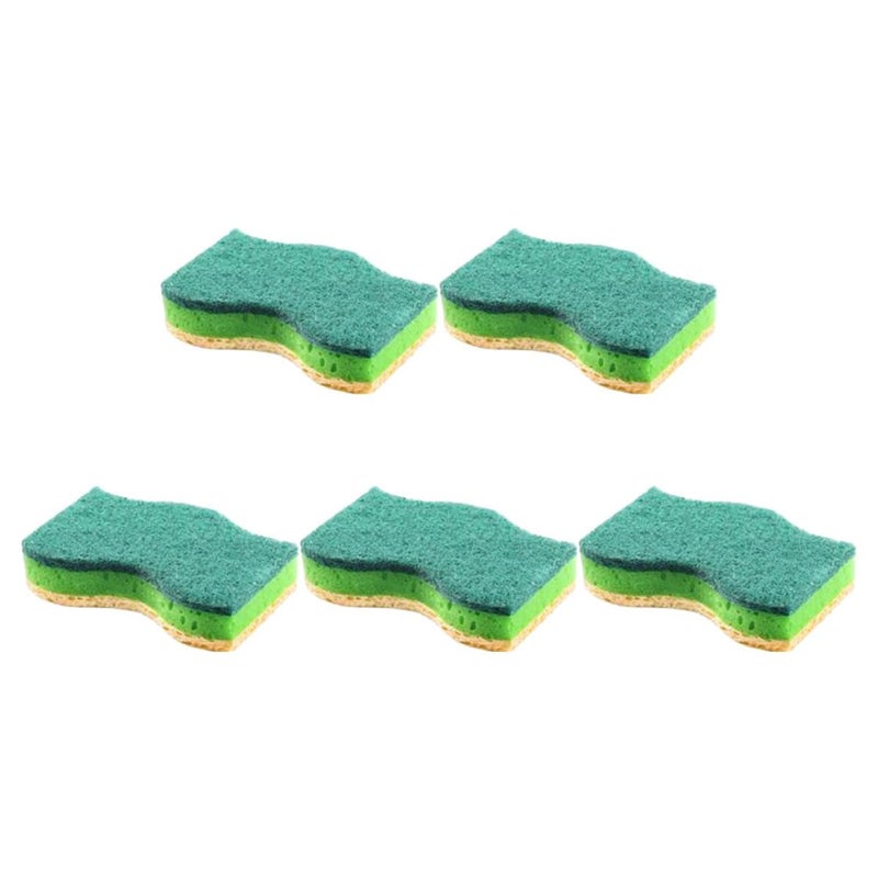 Dual Sided Dish Scrubber Sponges 5 Pack Wavy Surface Wood Pulp Cotton Oil Resistant - Image 2