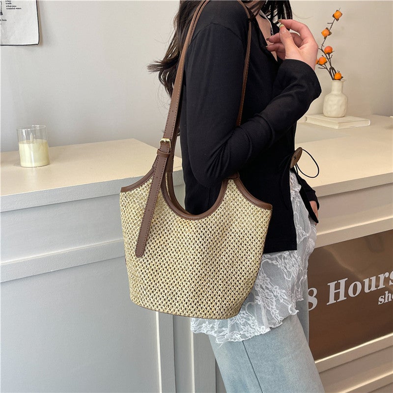 Korean Retro Straw Tote Bag For Women 2025 Summer Large Capacity Casual Versatile Woven Shoulder Underarm Bag Trendy - Image 4