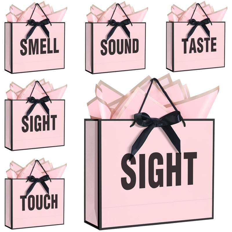 QLSKO 5 Senses Gift Bags for Women Men with Bow Ribbon Tissue Paper and Handles,Five Senses Gift Paper Bag for Present Wrappings,Wedding Anniversary Party Mothers Valentine,Medium (Pink) - Image 1
