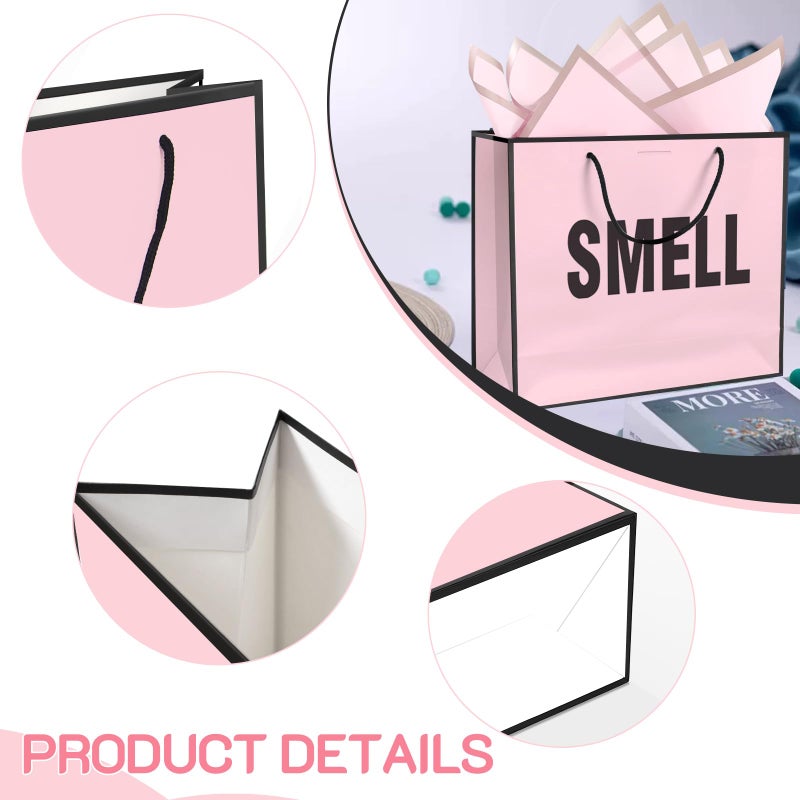 QLSKO 5 Senses Gift Bags for Women Men with Bow Ribbon Tissue Paper and Handles,Five Senses Gift Paper Bag for Present Wrappings,Wedding Anniversary Party Mothers Valentine,Medium (Pink) - Image 4