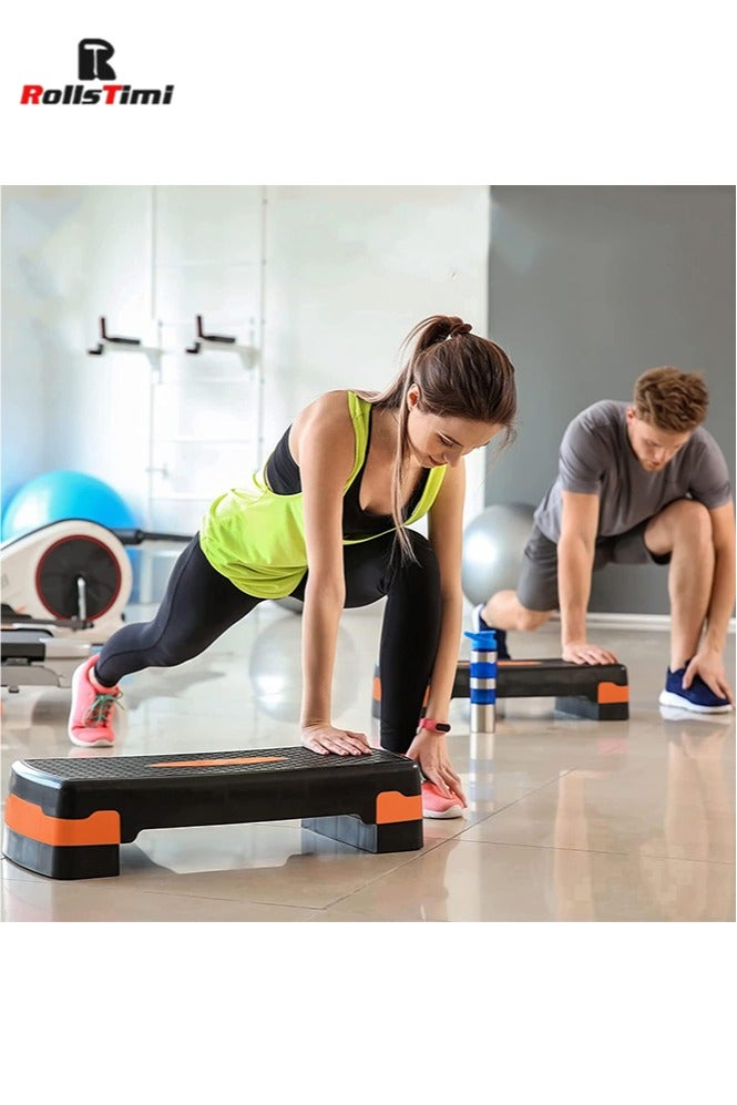 RollsTimi  Height Adjustable Stepper with 2 Levels, 68 x 28 cm Step Board for Aerobics and Fitness Workouts, Compact Exercise Equipment for Home, Black Orange - Image 3