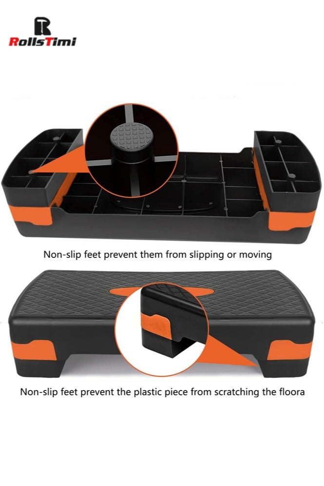RollsTimi  Height Adjustable Stepper with 2 Levels, 68 x 28 cm Step Board for Aerobics and Fitness Workouts, Compact Exercise Equipment for Home, Black Orange - Image 4