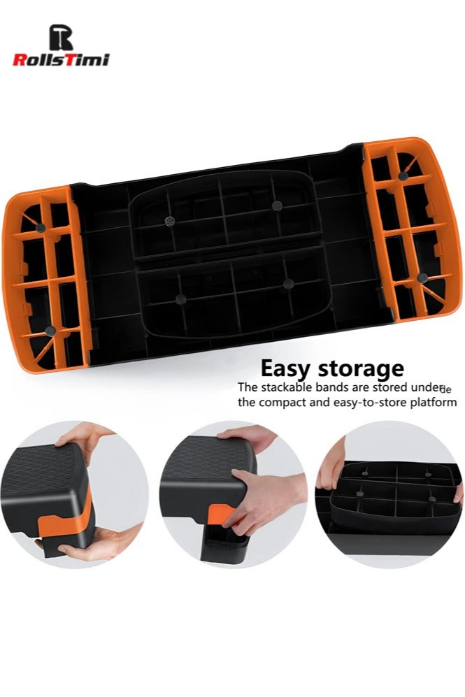 RollsTimi  Height Adjustable Stepper with 2 Levels, 68 x 28 cm Step Board for Aerobics and Fitness Workouts, Compact Exercise Equipment for Home, Black Orange - Image 5
