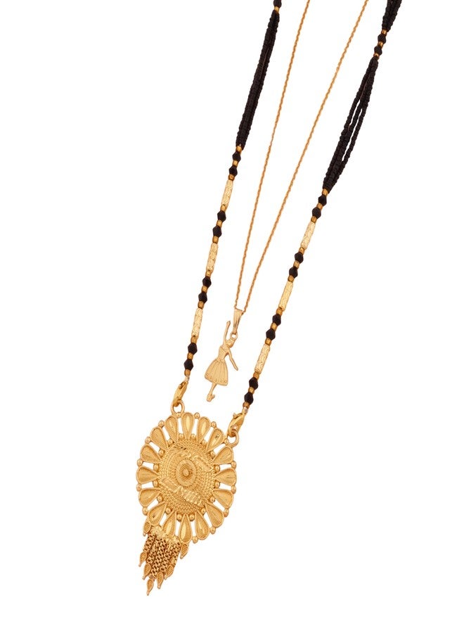 MALKYN Women's Mangalsutra Fashion Jewelry with Gold-Tone Dancing Girl Pendant and Black Beads, Elegant Traditional Design with Crystal Detailing for Weddings and Special Occasions-MD-012 - Image 1
