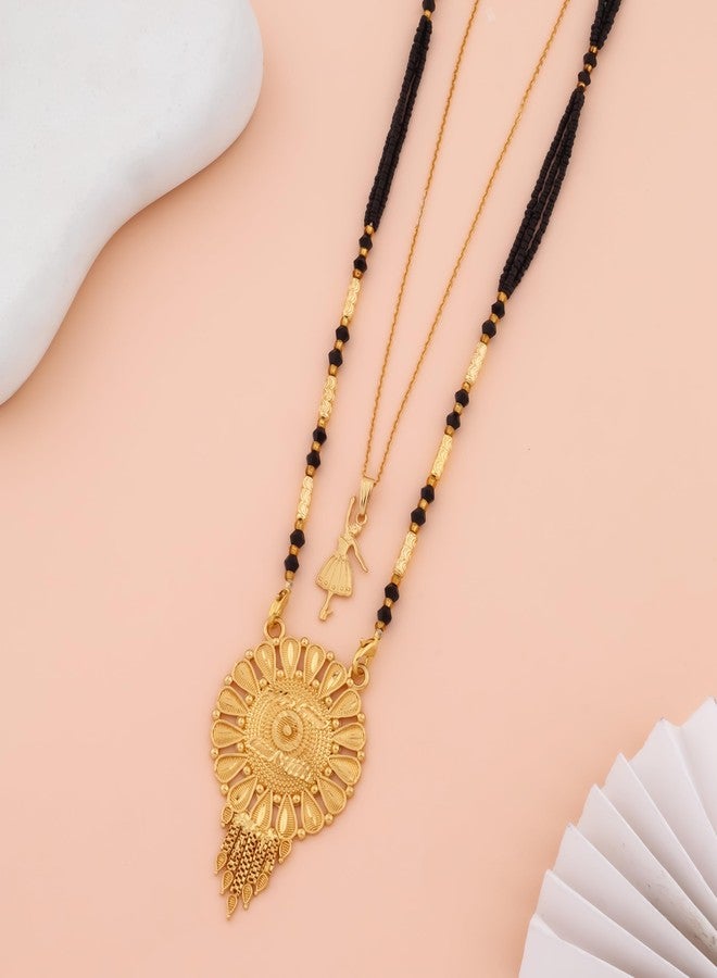 MALKYN Women's Mangalsutra Fashion Jewelry with Gold-Tone Dancing Girl Pendant and Black Beads, Elegant Traditional Design with Crystal Detailing for Weddings and Special Occasions-MD-012 - Image 2