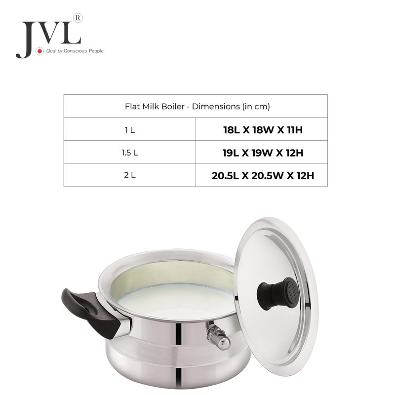 JVL غلاية حليب جافل من الفولاذ المقاوم للصدأ ذات القاع المسطح مع مقبض باكليت مزدوج (2 لتر) - Image 5